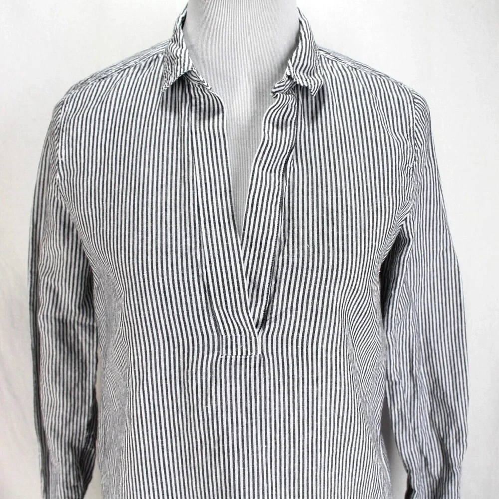 J.Crew Gray & White Striped Popover Shirt Women’s Large GUC - Picture 11 of 14